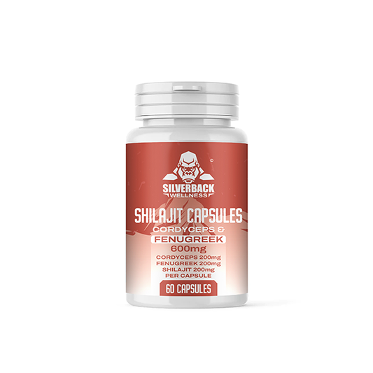 Silverback CBD 600mg Cordyceps + Fenugreek Infused Shilajit Capsules - 60 Caps